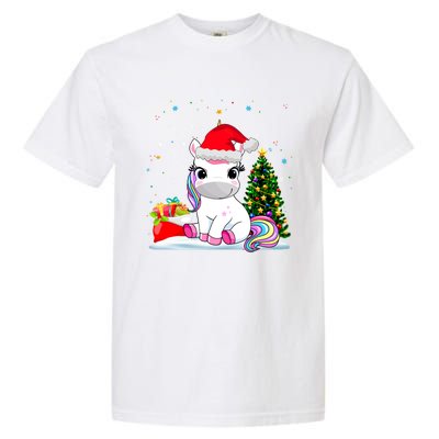 Girls Cute Santa Unicorn Christmas Unicorn Xmas Gift Garment-Dyed Heavyweight T-Shirt