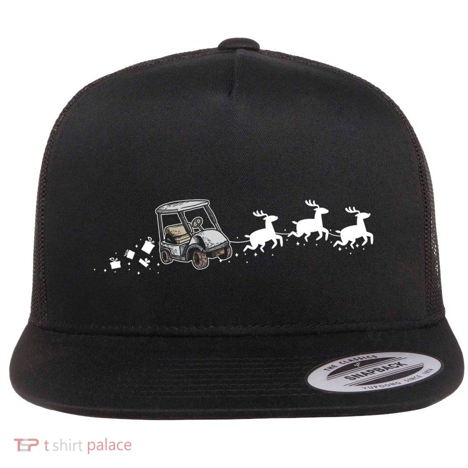 Golf Cart Santa Christmas Sleigh Funny Golf Cart Xmas Meaningful Gift Flatbill Hat