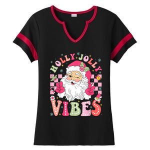 Groovy Cute Santa Claus Christmas Vibes Xmas Women Girl Ladies Halftime Notch Neck Tee