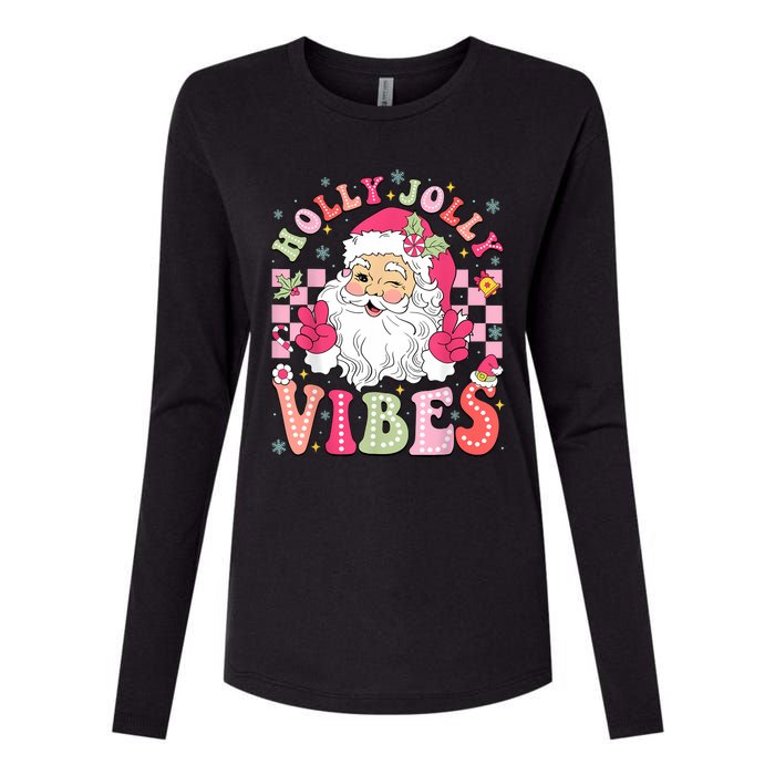 Groovy Cute Santa Claus Christmas Vibes Xmas Women Girl Womens Cotton Relaxed Long Sleeve T-Shirt