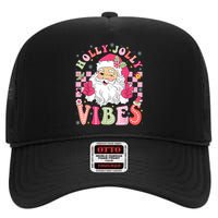 Groovy Cute Santa Claus Christmas Vibes Xmas Women Girl High Crown Mesh Back Trucker Hat