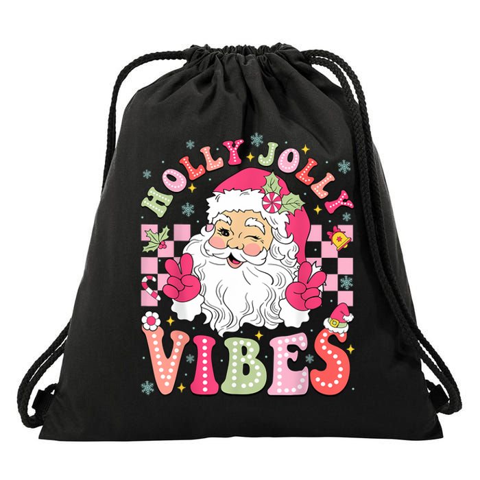 Groovy Cute Santa Claus Christmas Vibes Xmas Women Girl Drawstring Bag