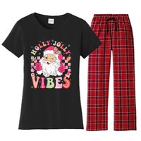 Groovy Cute Santa Claus Christmas Vibes Xmas Women Girl Women's Flannel Pajama Set