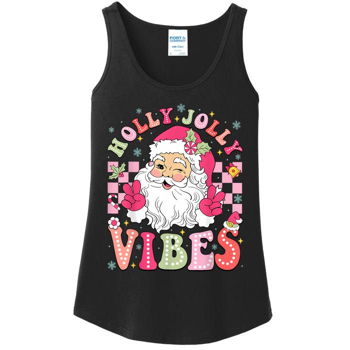 Groovy Cute Santa Claus Christmas Vibes Xmas Women Girl Ladies Essential Tank