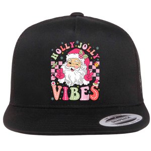 Groovy Cute Santa Claus Christmas Vibes Xmas Women Girl Flat Bill Trucker Hat