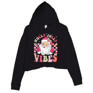 Groovy Cute Santa Claus Christmas Vibes Xmas Women Girl Crop Fleece Hoodie