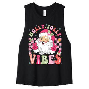 Groovy Cute Santa Claus Christmas Vibes Xmas Women Girl Women's Racerback Cropped Tank