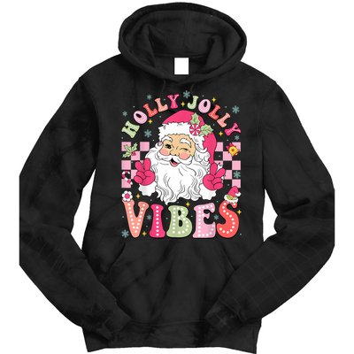 Groovy Cute Santa Claus Christmas Vibes Xmas Women Girl Tie Dye Hoodie