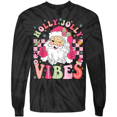 Groovy Cute Santa Claus Christmas Vibes Xmas Women Girl Tie-Dye Long Sleeve Shirt