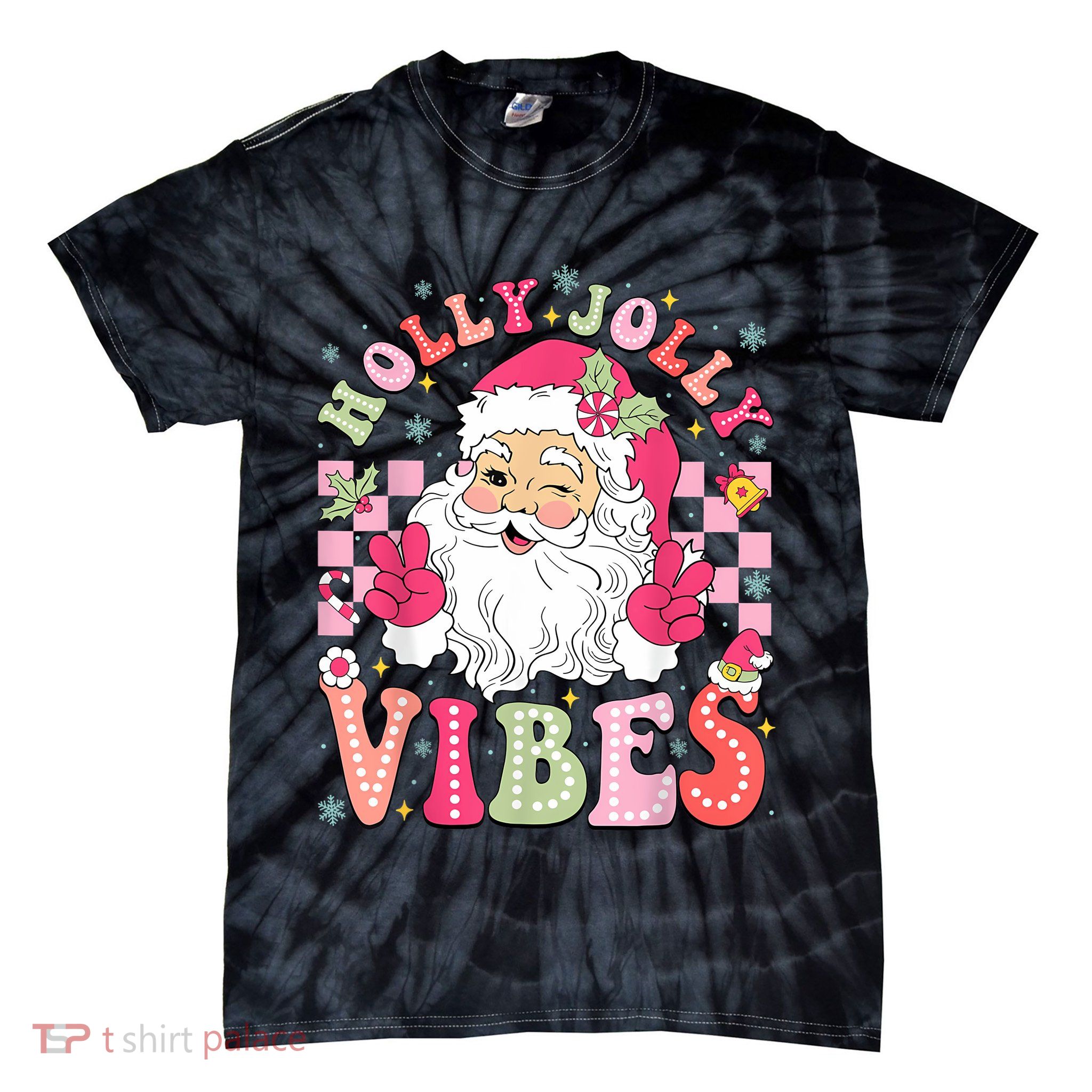 Groovy Cute Santa Claus Christmas Vibes Xmas Women Girl Tie-Dye T-Shirt