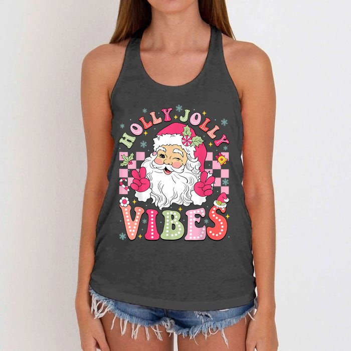 Groovy Cute Santa Claus Christmas Vibes Xmas Women Girl Women's Knotted Racerback Tank