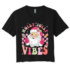 Groovy Cute Santa Claus Christmas Vibes Xmas Women Girl Women's Crop Top Tee