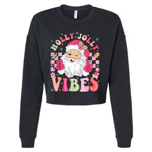 Groovy Cute Santa Claus Christmas Vibes Xmas Women Girl Cropped Pullover Crew