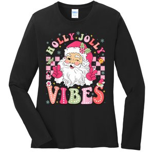 Groovy Cute Santa Claus Christmas Vibes Xmas Women Girl Ladies Long Sleeve Shirt