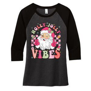 Groovy Cute Santa Claus Christmas Vibes Xmas Women Girl Women's Tri-Blend 3/4-Sleeve Raglan Shirt