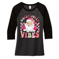 Groovy Cute Santa Claus Christmas Vibes Xmas Women Girl Women's Tri-Blend 3/4-Sleeve Raglan Shirt