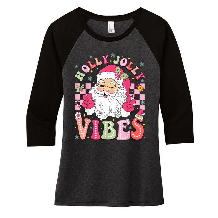 Groovy Cute Santa Claus Christmas Vibes Xmas Women Girl Women's Tri-Blend 3/4-Sleeve Raglan Shirt