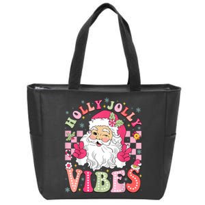 Groovy Cute Santa Claus Christmas Vibes Xmas Women Girl Zip Tote Bag