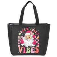 Groovy Cute Santa Claus Christmas Vibes Xmas Women Girl Zip Tote Bag