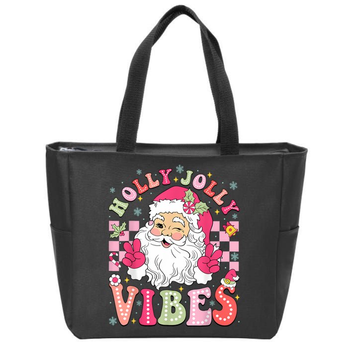 Groovy Cute Santa Claus Christmas Vibes Xmas Women Girl Zip Tote Bag