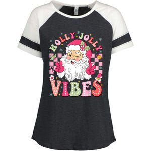 Groovy Cute Santa Claus Christmas Vibes Xmas Women Girl Enza Ladies Jersey Colorblock Tee