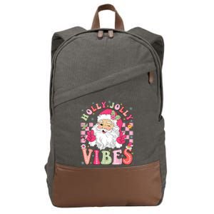 Groovy Cute Santa Claus Christmas Vibes Xmas Women Girl Cotton Canvas Backpack