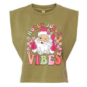 Groovy Cute Santa Claus Christmas Vibes Xmas Women Girl Garment-Dyed Women's Muscle Tee