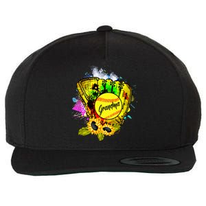 Grandma Cute Sunflowers Pitcher Holding Ball Softball Lover Gift Wool Snapback Cap