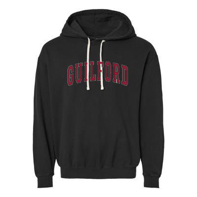 Guilford Connecticut Souvenir College Style Red Text Garment-Dyed Fleece Hoodie