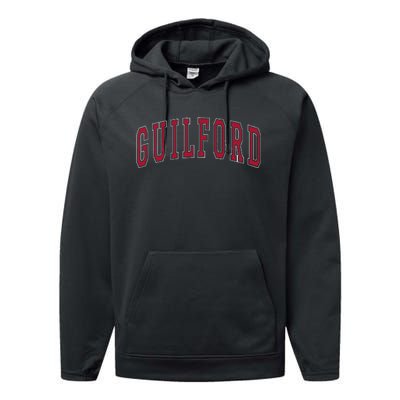 Guilford Connecticut Souvenir College Style Red Text Performance Fleece Hoodie