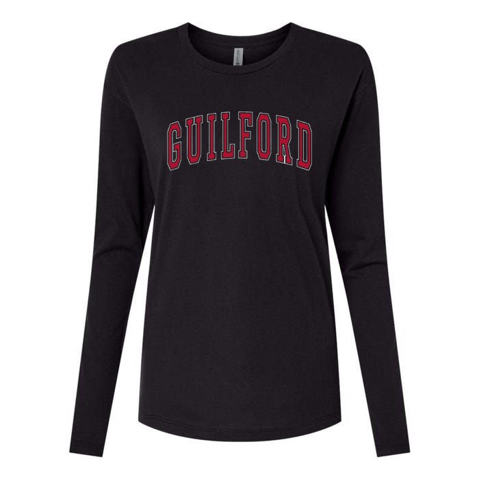 Guilford Connecticut Souvenir College Style Red Text Womens Cotton Relaxed Long Sleeve T-Shirt