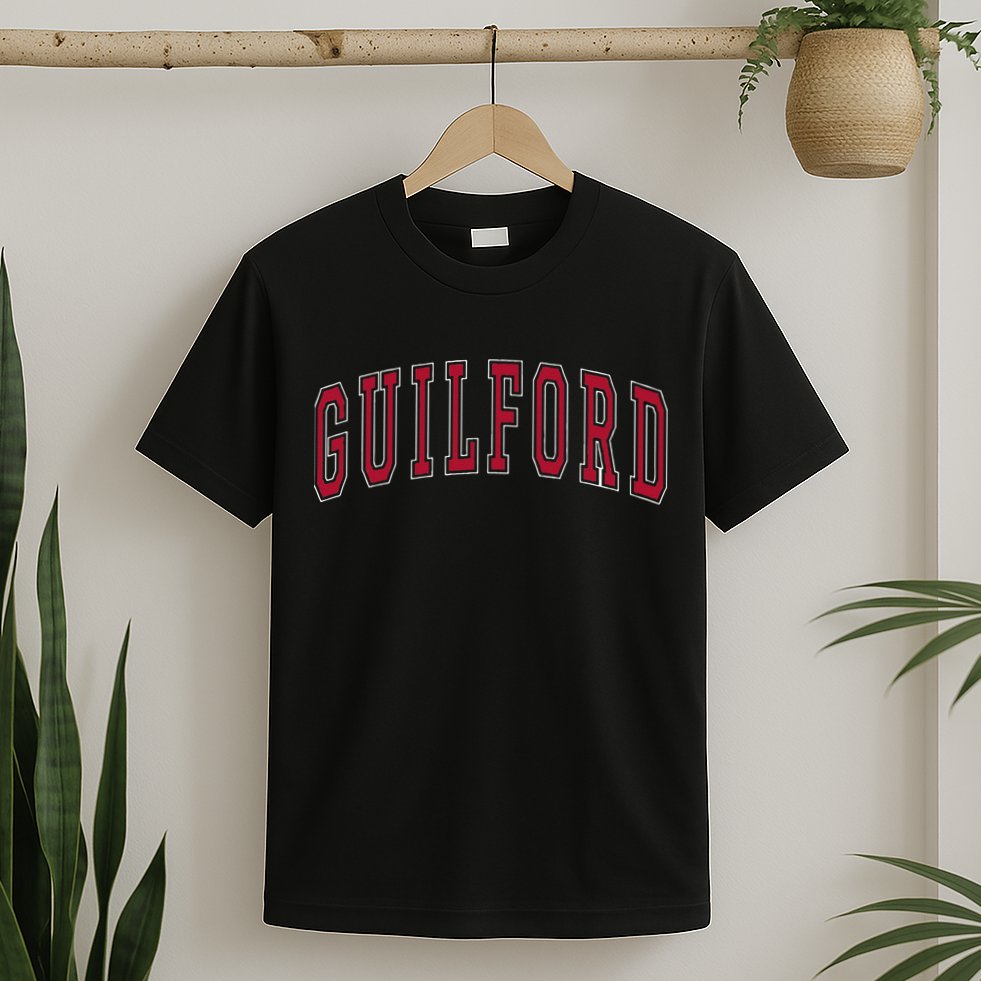 Guilford Connecticut Souvenir College Style Red Text T-Shirt