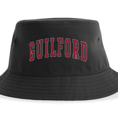 Guilford Connecticut Souvenir College Style Red Text Sustainable Bucket Hat