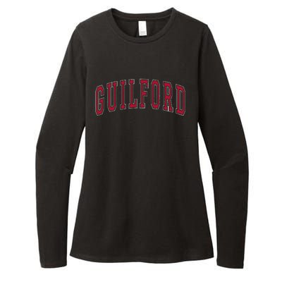 Guilford Connecticut Souvenir College Style Red Text Womens CVC Long Sleeve Shirt