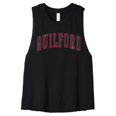 Guilford Connecticut Souvenir College Style Red Text Women's Racerback Cropped Tank