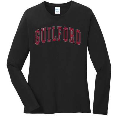 Guilford Connecticut Souvenir College Style Red Text Ladies Long Sleeve Shirt