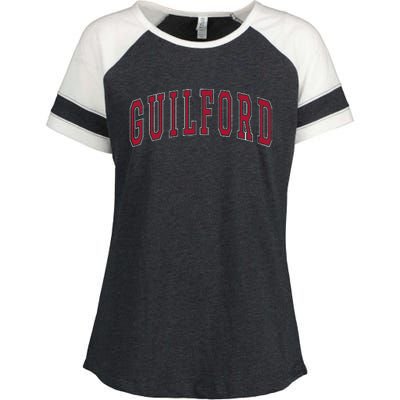 Guilford Connecticut Souvenir College Style Red Text Enza Ladies Jersey Colorblock Tee