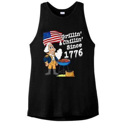 Grillin & Chillin Since 1776 July 4th Independence Ladies PosiCharge Tri-Blend Wicking Tank