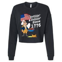 Grillin & Chillin Since 1776 July 4th Independence Cropped Pullover Crew