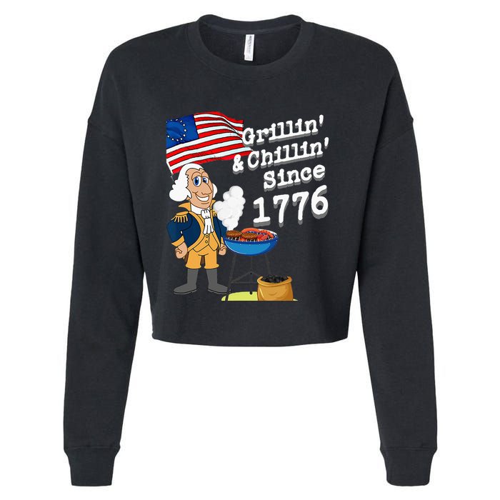 Grillin & Chillin Since 1776 July 4th Independence Cropped Pullover Crew