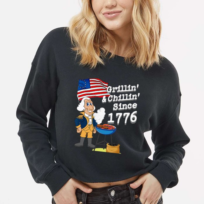 Grillin & Chillin Since 1776 July 4th Independence Cropped Pullover Crew