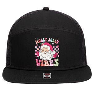 Groovy Cute Santa Claus Christmas Vibes Xmas Gift 7 Panel Mesh Trucker Snapback Hat