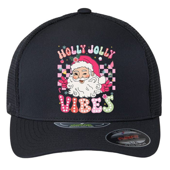 Groovy Cute Santa Claus Christmas Vibes Xmas Gift Flexfit Unipanel Trucker Cap