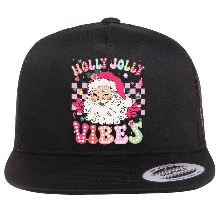 Groovy Cute Santa Claus Christmas Vibes Xmas Gift Flat Bill Trucker Hat