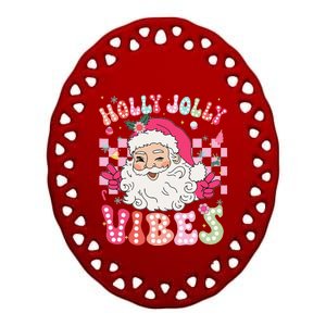 Groovy Cute Santa Claus Christmas Vibes Xmas Gift Ceramic Oval Ornament