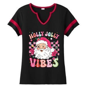 Groovy Cute Santa Claus Christmas Vibes Xmas Girl Ladies Halftime Notch Neck Tee