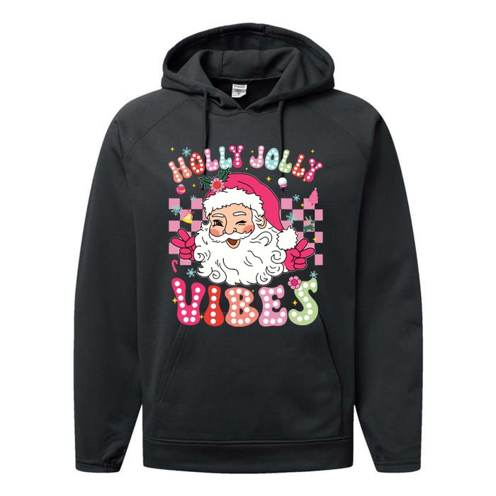 Groovy Cute Santa Claus Christmas Vibes Xmas Girl Performance Fleece Hoodie