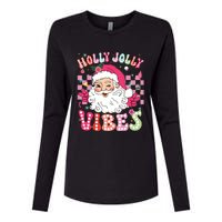 Groovy Cute Santa Claus Christmas Vibes Xmas Girl Womens Cotton Relaxed Long Sleeve T-Shirt