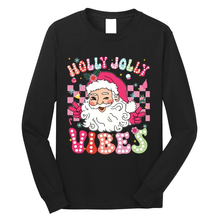 Groovy Cute Santa Claus Christmas Vibes Xmas Girl Long Sleeve Shirt