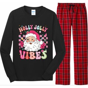 Groovy Cute Santa Claus Christmas Vibes Xmas Girl Long Sleeve Pajama Set